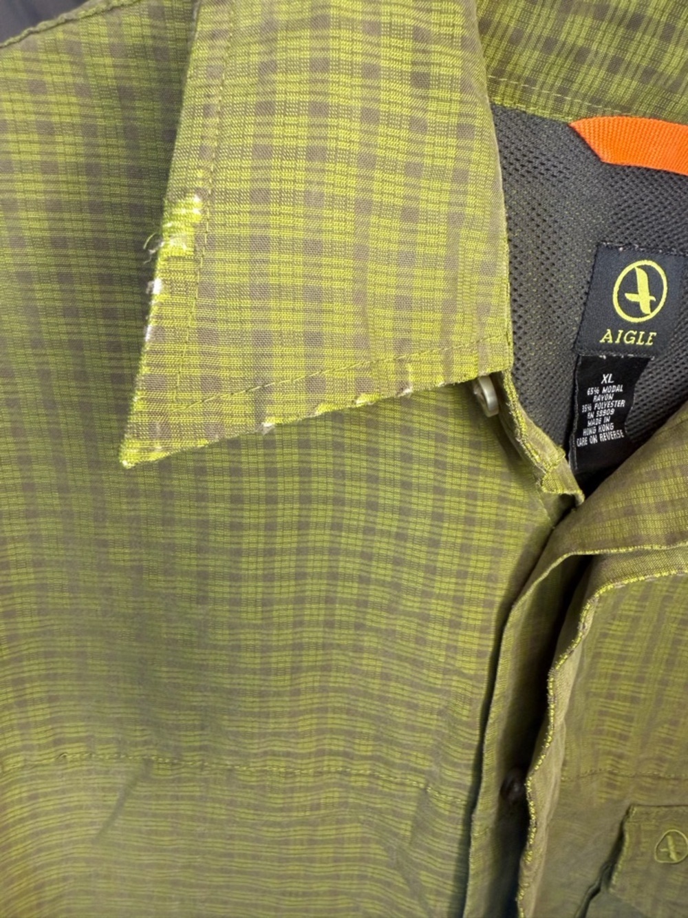 Aigle Men’s Green Plaid Collared Button Down Shirt Fishing Outdoors - Picture 5 of 7